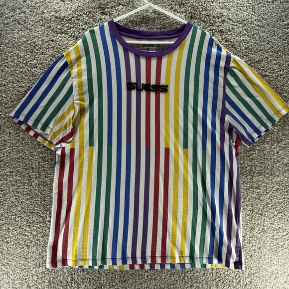 Guess x J Balvin Shirt Mens Extra Large Rainbow Stripes Multicolor Cotton 2020 - Picture 1 of 12